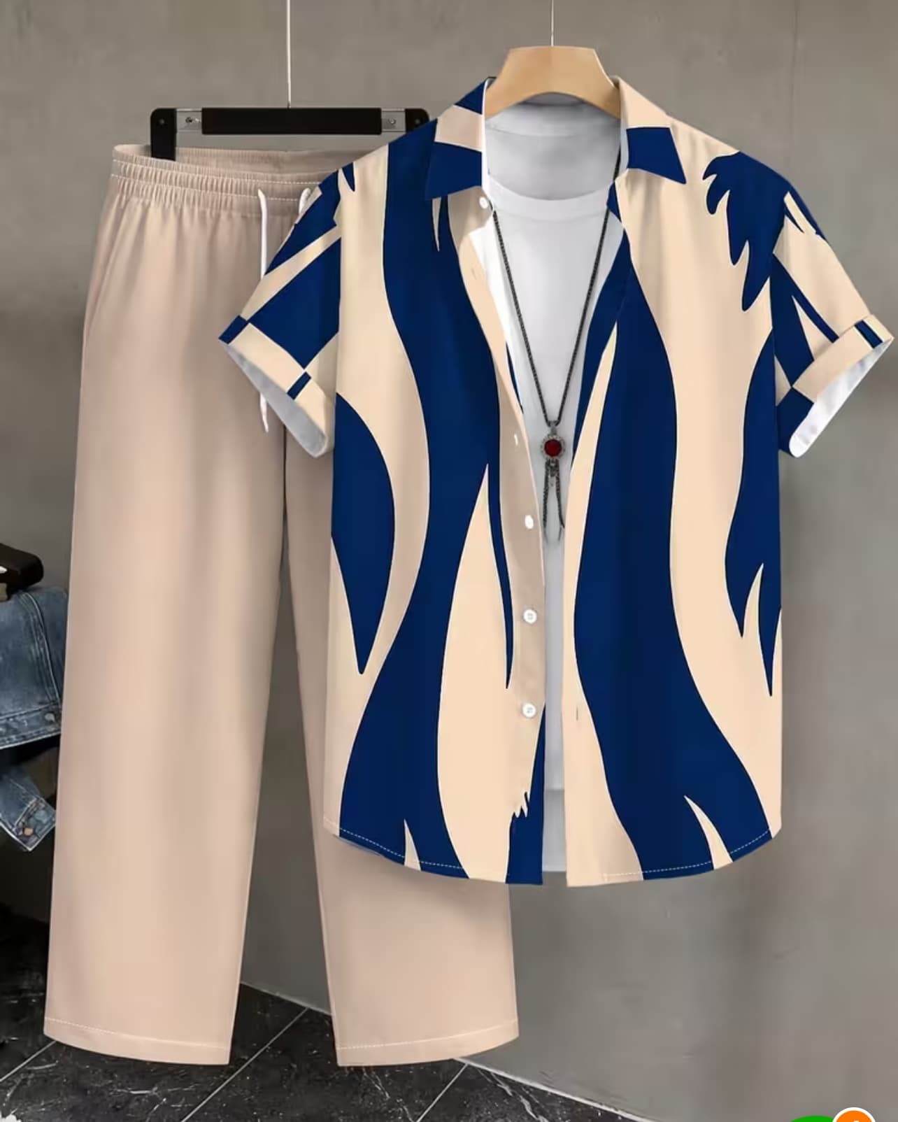 Men's Abstract Print Shirt & Pants Set