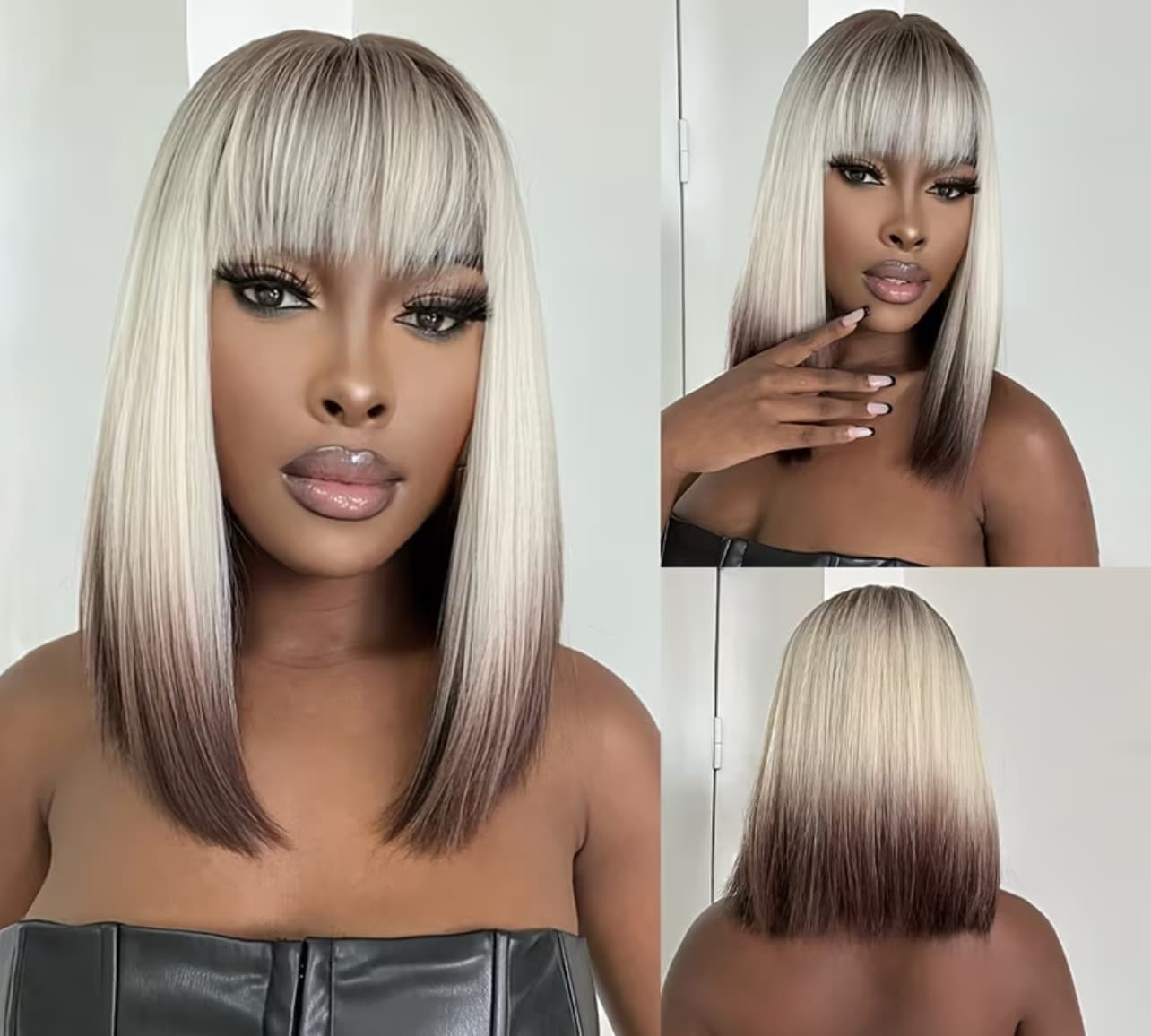 Platinum Blonde Ombre Bob Wig with Bangs