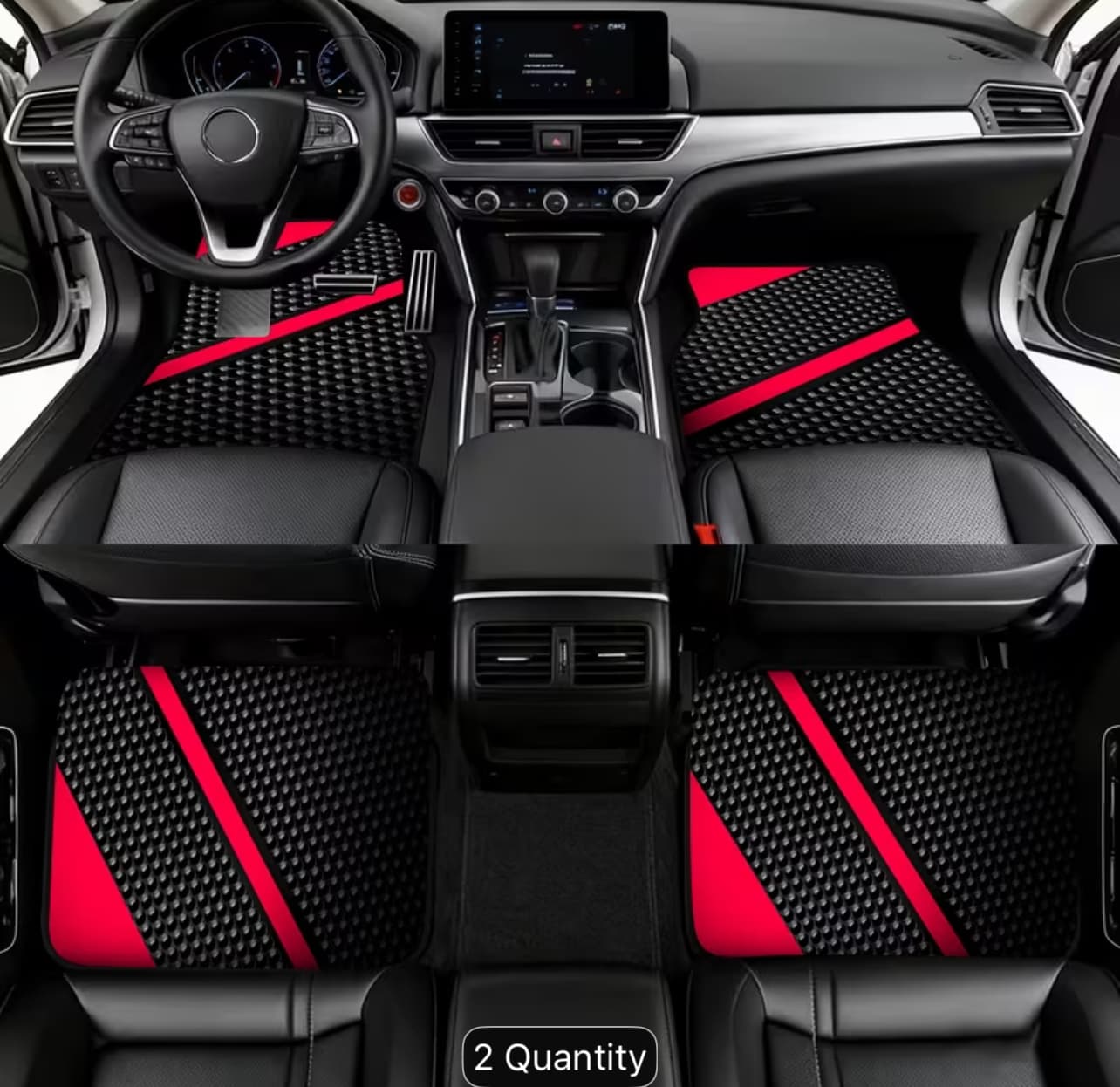 Honeycomb Racing-Stripe Car Floor Mats (Full Set)